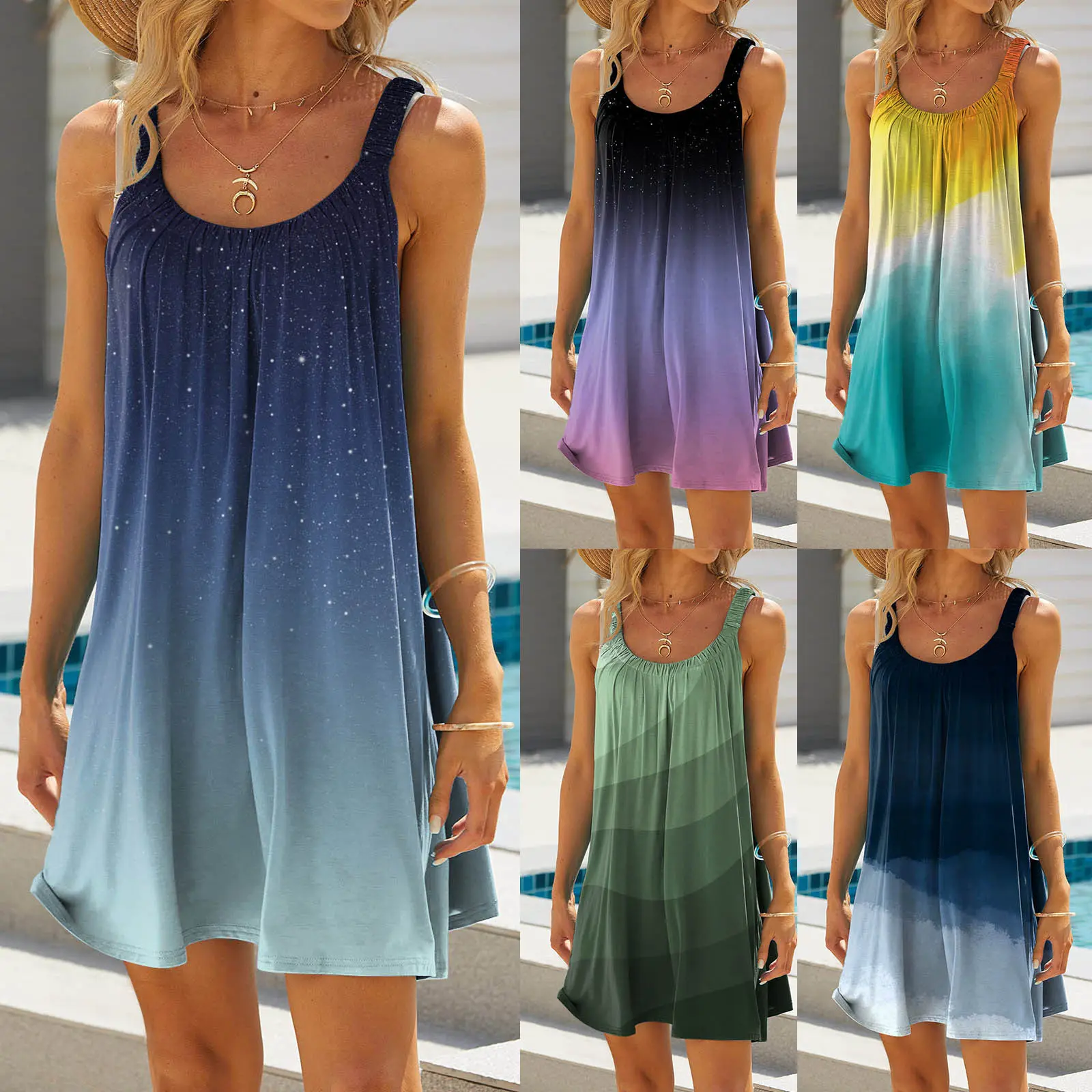 Wholesale New fashion Women casual summer sleeveless printing beach mini dress