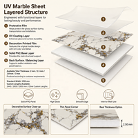 Panneau mural en PVC imperméable à haute brillance MORLENX, marbre gris fumé avec veines dorées, pour intérieurs de luxe