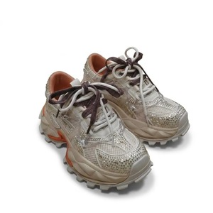 Trendy Double Laces Shiny Crystal Women's Daddy Shoes Height Increasing Sneakers Breathable Mesh Platform Sneakers - Product Image 2