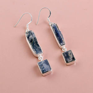 Boucles d'oreilles en argent sterling 925 avec pierres précieuses, tanzanite naturelle, bijoux en argent avec kyanite verte, bijoux en argent faits à la main - Product Image 5
