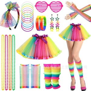 Costume de fête néon des années 1980, jupe tutu, chauffe-jambes, bandeau, collier, lunettes en forme de cœur, ensemble de cosplay pour adultes - Product Image 5