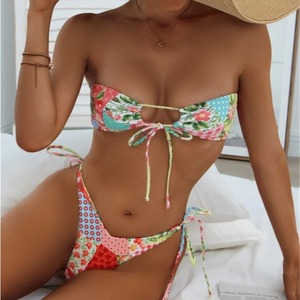 Traje de Baño Bikini Sexy de Dos Piezas con Estampado Floral Transpirable, Estilo Europeo Americano, Sin Tirantes, con Tanga, Marca FEINA - Product Image 2