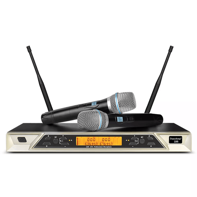 Depusheng 23S Professional One Drag Two Wireless Microphone System for Singing Karaoke Lectures