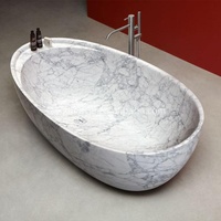 Baignoire ovale en marbre naturel sculpté à la main, design moderne et élégant, mobilier de salle de bain en pierre de marbre