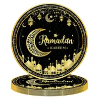 Lanterne en forme de croissant de lune en or noir, ensemble de fournitures jetables pour la fête du Ramadan et de l'Aïd, décoration pour les fêtes islamiques