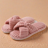 Sandal Selop Busa Empuk Berbahan Corduroy dengan Tali Silang, Nyaman untuk Wanita, Cocok untuk di Rumah, Empat Musim