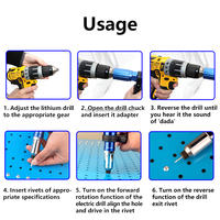 Kit Adaptador para Taladro Remachador, Convertidor de Remachadora de Aluminio Azul con 4 Boquillas de 2.4-4.8mm, Herramienta Inalámbrica para Remachado Ciego