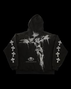 Men's <b>Black</b> Oversized <b>Zip</b>-<b>Up</b> <b>Hoodie</b> Gothic Stained Glass Crucifix Print Cross Sleeve Design Autumn Streetwear Hooded Sweatshirt - Product Image 6