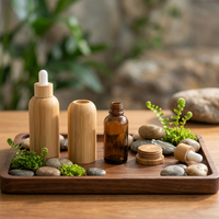 Flacon compte-gouttes en verre ambré enveloppé de bambou rechargeable pour huile essentielle, sérum, emballage cosmétique