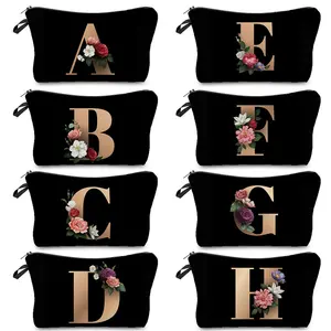 Groothandel 26 Initialen Bloem Cosmetische Tas A-Z Letter Make-Up Tassen Vrouwen Reizen Bruidsmeisje Dames Cosmetische Case Meisjes Beautytassen