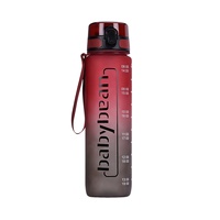 Bouteille d'eau en plastique PC Babybean grande capacité 1000 ml à boire directement, peinture bicolore, bouton-poussoir à ressort