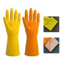 Sarung Tangan Lateks Stok Pabrik, Tendon Sapi, Kuning/Oranye, Ukuran S/M/L/XL, untuk Kebersihan Rumah Tangga dan Mencuci Piring