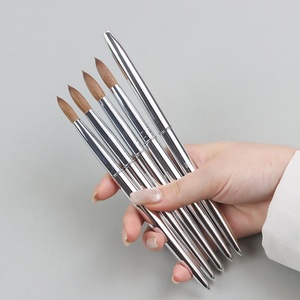 2025 Nail Salon Quality Pure Kolinsky Nail <b>Brush</b> Silver Metal Handle Private Label Nail Powder <b>Brush</b> logo Customization - Product Image 3