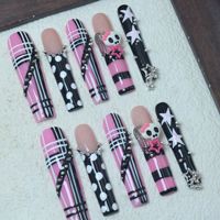 Faux ongles de luxe à presser, longs, forme cercueil carrée, avec art 3D, faits main, fournitures pour ongles