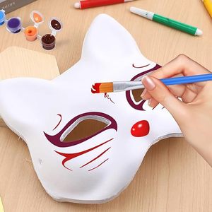 Bianco gatto bianco maschera pittura per i bambini vestire maschere fai <span class=keywords><strong>da</strong></span> te maschere di gatto per dipingere animali Cosplay Halloween Party Favor - Product Image 4