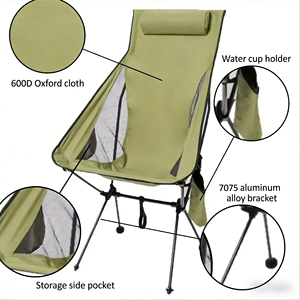 Fauteuil inclinable d'extérieur pliable en alliage d'aluminium avec porte-gobelet et poches latérales pour le camping, la pêche et le jardin - Product Image 4