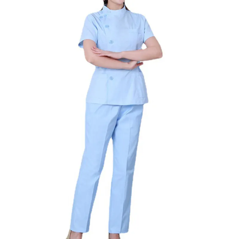 Großhandel Rundhals ausschnitt Kurzarm Knopf verschlüsse Krankenhaus Uniform Dental Oral Working Kleidung Weibliche Peelings