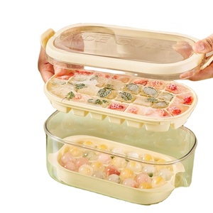 ถาดทำน้ำแข็งแบบถอดง่ายพร้อมฝาปิด ถังเก็บ และที่ตักน้ำแข็ง แพ็ค 2 ชิ้น ถาดทำน้ำแข็งพลาสติกแบบซ้อนได้ สำหรับเครื่องดื่ม - Product Image 1