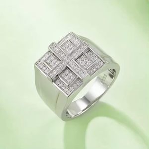 <b>Mens</b> 18K White Gold Plated 925 Sterling <b>Silver</b> <b>Ring</b> Cubic Zirconia Wedding Band Classic Engagement <b>Ring</b> Elegant Party Jewelry - Product Image 3
