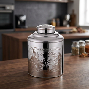 Classic Round Metal Food Container with Carved Floral Design Airtight <b>Storage</b> <b>Jar</b> <b>for</b> <b>Kitchen</b> Use - Product Image 3