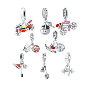 925 argent Sterling Zircon coeur forme sport combinaison <span class=keywords><strong>basket</strong></span>-ball vélo <span class=keywords><strong>moto</strong></span> pendentif bracelet à bricoler soi-même collier - Product Image 1