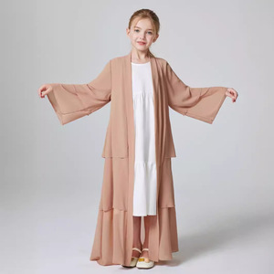 Meilleure vente Look Vintage trois couches en mousseline de soie Kebaya <span class=keywords><strong>veste</strong></span> <span class=keywords><strong>longue</strong></span> <span class=keywords><strong>robe</strong></span> MSL132 moyen-orient Abaya pour enfants jours d'été - Product Image 3