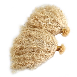 Pelosa uomo invisibile K punta Afro riccia bionda chiara 60 platino bionda piena cuticola allineata capelli morbidi 100g di punte di cheratina extension - Product Image 5