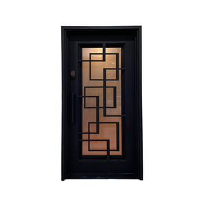 <span class=keywords><strong>Porte</strong></span> <span class=keywords><strong>d</strong></span>'<span class=keywords><strong>entrée</strong></span> simple noire moderne avec motif géométrique en <span class=keywords><strong>grille</strong></span> et verre <span class=keywords><strong>d</strong></span>époli pour une <span class=keywords><strong>entrée</strong></span> <span class=keywords><strong>de</strong></span> maison élégante - Product Image 1