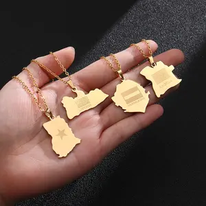 2021 World Palestine Syria Peru Women Lebanon Dominican Republic Gold Map Of Africa Pendant Necklace Stainless Steel Jewelry