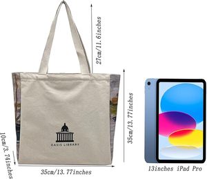 Bolsa de compras reutilizable de lona de algodón 100% de gran capacidad personalizada de fábrica, cierre de hombro, pantalla, Impresión Digital, patrón de dibujos animados - Product Image 3