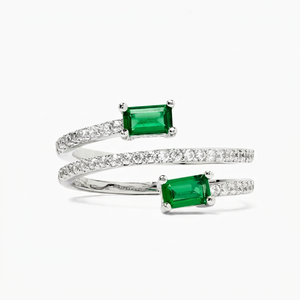 Wholesale Luxury <b>Green</b> Emerald Baguette Double Band Bypass Ring Trendy Fine <b>Jewellery</b> - Product Image 1