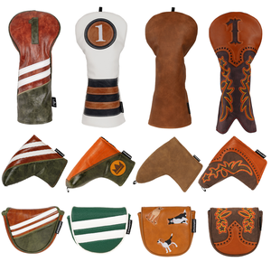 Housse de tête de club de golf en cuir PU à rayures classiques rétro vintage simple, housse de driver de golf, housse de tête de club de golf - Product Image 1