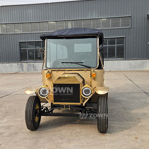 Vehículo Eléctrico Antiguo de Pasajeros con Estructura Larga, Carro de Transporte Retro Dorado para Turismo en Resorts - Product Image 2