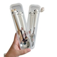 Ensemble de couverts en acier inoxydable trois pièces : baguettes, fourchette et cuillère – Design mignon pour adultes, étudiants et employés de bureau