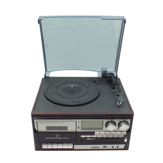 High Quality Classic Vintage Turntable Vinyl CD Player with Wireless for USB/SD Record/Cassette Turntable Player
