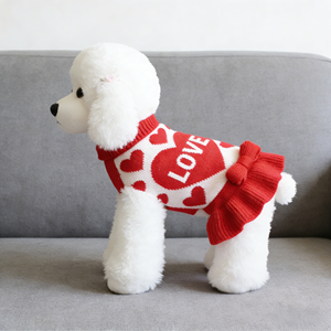 Autumn Winter Warm Festive Love Pattern Red Princess Pet Dress Knitted Pet Clothes For Dogs - Product Image 3