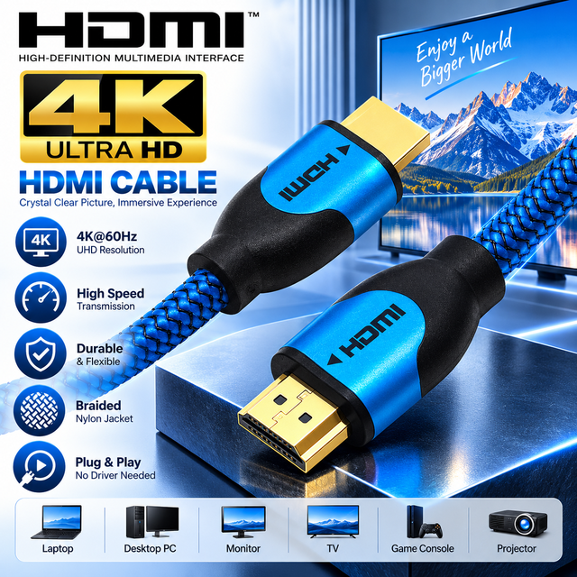 Premium HDMI 2.0 Cable Support 4K 60Hz 1080P HD Video Cord for TV HDTV Wholesaler Supplier Stable Audio Video Transmission