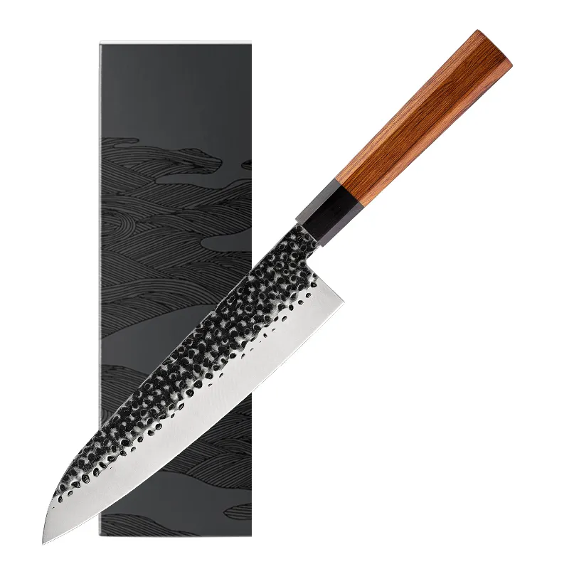 シェフナイフ8.5インチステンレス鋼ナイフシェフキッチンナイフ、ブラックサンダルウッドハンドル付き