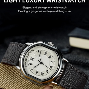 New 2025 35mm Vintage Quartz <b>Watch</b> for Men Grey Color Genuine Leather Strap Sapphire Crystal 50M Waterproof - Product Image 2