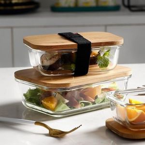 ชุดแก้วบอโรซิลิเกตทรงสูงกันอากาศเข้าไมโครเวฟได้ภาชนะเตรียมอาหารพร้อมฝาไม้ไผ่ - Product Image 2