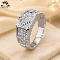 Bague de mariage classique pour homme EMEJEWE en argent S925 avec moissanite micro-pavée, large tige, face carrée, finition polie, bijoux de fête