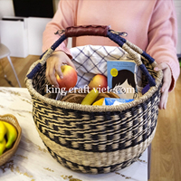 Vente en gros de panier Bolga en jonc de mer fait main Prix bon marché panier de pique-nique en paille panier de rangement en osier Organisation fabriquée au Vietnam