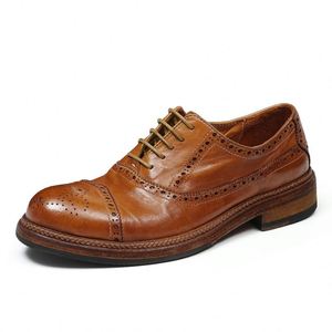 Zapatos Formales de Negocios para Hombre Marpi con Suela de Cuero Cosida Goodyear, Punta Redonda, Casuales, Modernos, Impermeables, Transpirables, Antideslizantes, con Diseño de Parches - Product Image 4