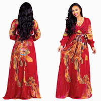 Robe Longue de Plage en Chiffon d'Été Imprimé Floral Col en V Grande Taille S-5XL pour Femme