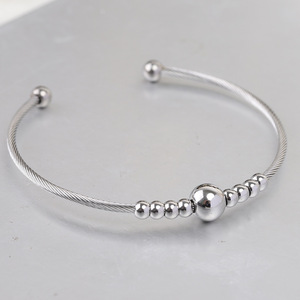 Bracelet en acier inoxydable avec perles rondes de 3 mm, symétrique, ouvrable, élastique, en acier titane, bijoux pour femmes, cadeau - Product Image 4