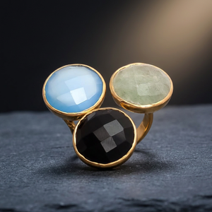 Sparkling Beauty Three Stone Glass <b>Ring</b> with Ethnic Style Brass Material Rhodium Plated for Women and Girls - Product Image 2