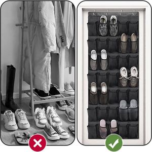 24 Clear Pockets Over the Door Shoe Organizer Gray Hanging Closet <b>Storage</b> <b>Rack</b> for Shoes & Accessories - Product Image 4