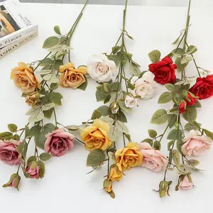Duofu Artificial rose bouquet silk rose decorative flower four branches roses artificial flowers decoration wedding