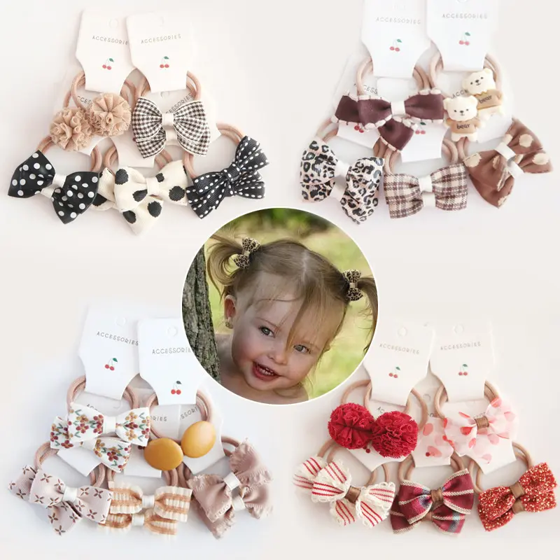 10Pcs/Lot Sweet Baby Girls Hair Ties Bows Elastic Rubber Band Flower Small Ball Scrunchies Baby Kids Hair Accessories