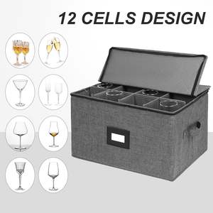 Boîte de rangement pour verre à vin avec séparateurs pour le stockage et le <span class=keywords><strong>transport</strong></span> de la verrerie en cristal, coque dure et empilable - Product Image 6